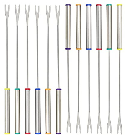 Honbay 12PCS Stainless Steel Fondue Forks Fondue Skewers with Heat Resistant Handle for Fruit Chocolate Fountain Marshmallow Shrimp BBQ Meat (6 Color, 9.25Inch)