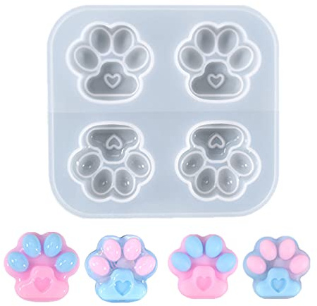 Cat Paw Silicone Mould - Love Heart Paw Print Resin Molds Chocolate Candy Fondant Mold for Jewellery Making Keychain DIY Candles