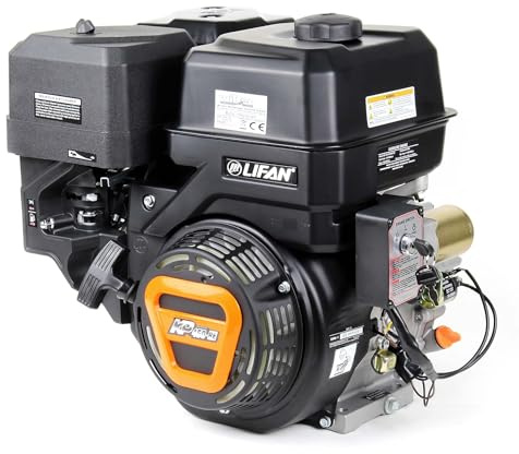 Wiltec LIFAN KP460-RE Moteur essence – 500 x 457 x 380 mm – 12 kW (16,3 CV) – 459 ccm – 4 temps, 6,5 L, 22 mm – OHV, 10:1 – Monocylindre Lanceur électrique – pour Plaque vibrante et Engin Chantier