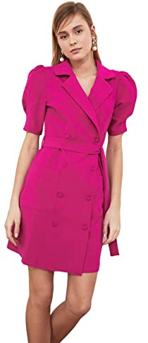 Trendyol Donna Regular Fit Mini Blazer vestibilità Regolare Abito Intrecciato, Fucsia, 68