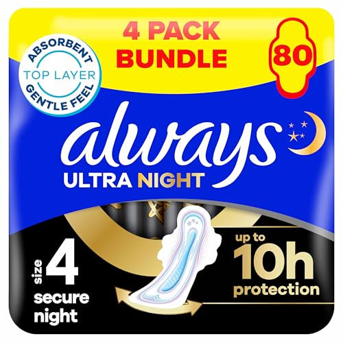 Always Ultra Sanitary Towels Secure Night (Size 4) Wings X20 Pads, Super Absorbent and Ultra Thin, for Menstrual Periods 20 x 4
