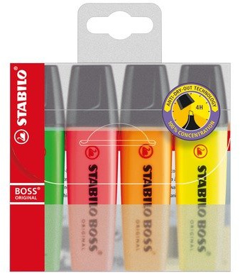STABILO BOSS ORIGINAL Highlighter Assorted (Wallet of 4) 70/4 - 9023809