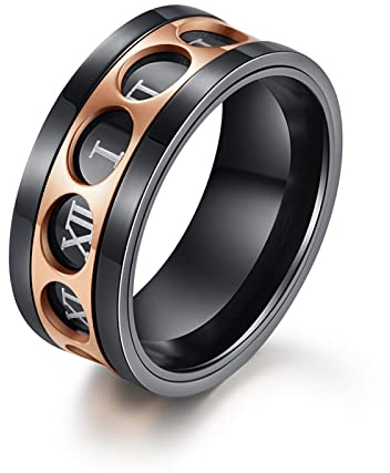 Stfery Freundschaftsringe Titan Carbon, Edelstahl Ring Herren 62 Primärfarbe Römische Ziffern Drehbar Schmuck Geschenk