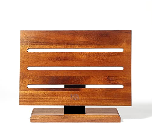 MITSUMOTO SAKARI Japanese Acacia Wood Storage Knife Block,Enhanced Double-Sided Magnetic Strip Wooden Knife Holder, Kitchen Magnetic Knife Holder