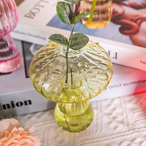 BFYDOAA Clear Glass Bud Vase Mushroom Shaped Tiny Flower Bottle Hydroponic Plant Propagation Station for Table centerpieces,Flower Arrangement