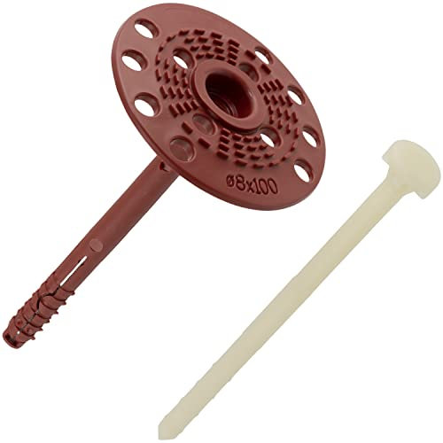 AERZETIX - C65192 - Set di 50 tasselli di isolamento 8x100mm + 50 chiodi per colpire Ø5x100mm - in nylon - mattoni materiali cavo pieno muratura pannelli polistirolo lana minerale lavori