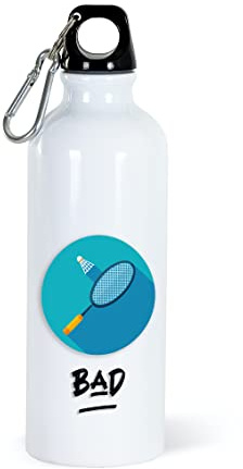 Gourde Badminton Sport 500ml Bouteille d’Eau Aluminium Réutilisable Ecologique avec Mousqueton. Idée Cadeau Original Humour Homme Femme Enfant Ami Bad Collègue Utile Anniversaire Noël