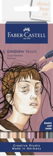 FABER-CASTELL - Goldfaber Sketch Marker Portrait, 6 Farben | Schnell trocknende Alkohol Marker mit hoher Deckkraft, Brush- und Finelinerspitze für Illustrationen und Skizzen