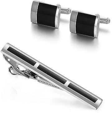 SLEDEZ Krawattenklammer-Manschettenknöpfe-Set für Herren Herren-Set mit Krawattenklammer und Manschettenknöpfen in Schwarz