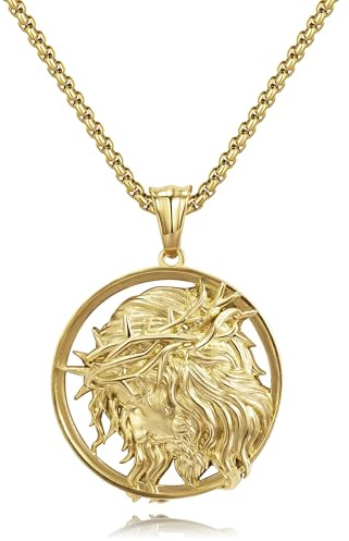 CyxenNova Kreuz Kette Herren Halskette Herren Königskette Plattenkette Edelstahl Männer Anhänger, Schmuck für Damen Geschenke (Jesus mit Dornen)