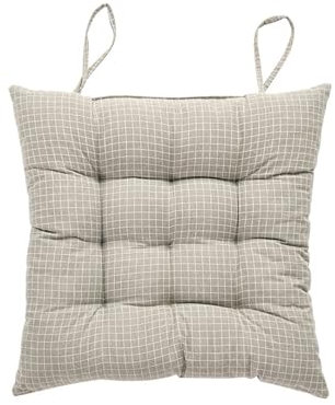 JKUHA Kariertes Stuhlkissen, Esszimmerstuhl-Sitzpolster mit Bändern for Zuhause, Küche, Außenterrasse, Bauernstühle(Light Grey,15inch)