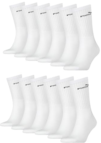 PUMA Unisex Crew tennisstrumpor sportstrumpor strumpor för kvinnor män 12 par, Vit, 39-42 EU