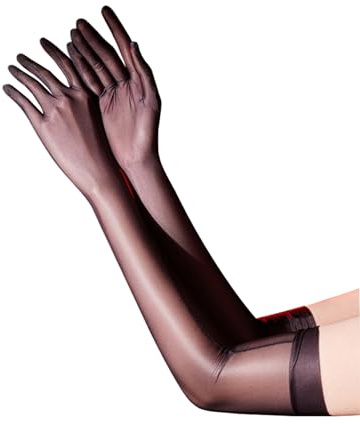 Fldy Damen Lang Handschuhe Glänzende Nylon Handschuhe Transparent Glatte Seidig-Glanz Armelstulpen Für Oper Hochzeit Brautparty Abschlussball Schwarz_A M
