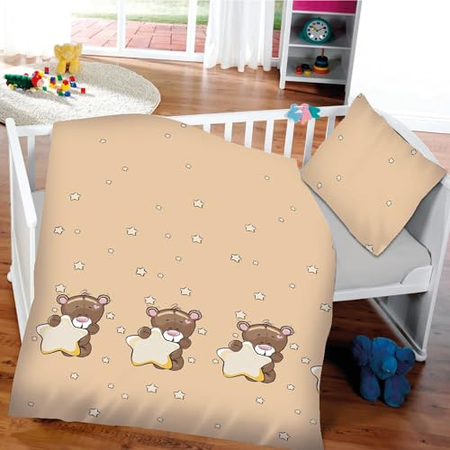 Bestlivings Kinderbettwäsche Baby 2-teilig Baumwolle Bär mit Stern Beige | Bettbezug 100x135cm, Kissenbezug 40x60cm, mit Reißverschluss, OEKO-TEX, atmungsaktiv, 60°C waschbar, perfekt für Kleinkinder