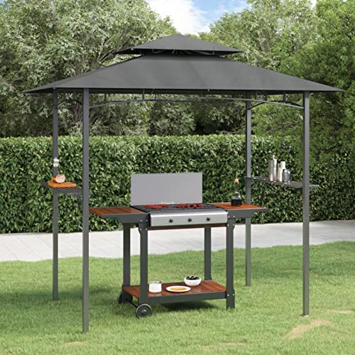 Homgoday Grillpavillon mit Seitenregalen Anthrazit 240x150x243 cm Stahl Rasen, Garten Model360140