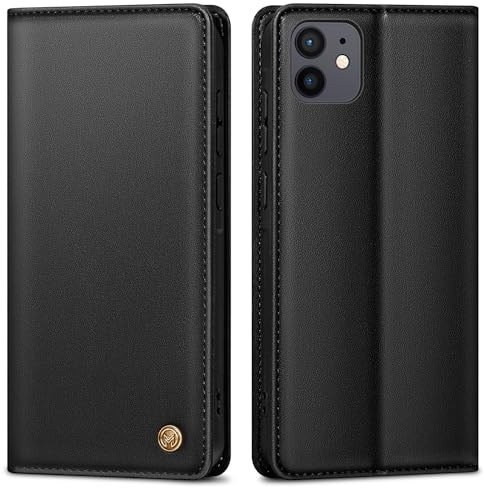 AIMOYU Premium Lederhülle Schutzhülle Tasche für iPhone 12/12 Pro - Wallet mit Kartenfach, Standfunktion und Klappbare Flip Case, Schwarz