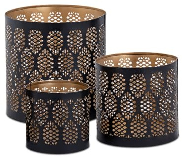 Kerzenständer Kerzenhalter Teelichthalter Metall schwarz Gold Farbe Zylinderform Orientalisch