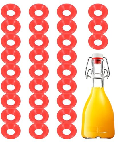 sourcing map Silicone Rubber Gaskets Washer, 30 Pcs Leak-proof Seal Gasket Replacements for Swing Flip Bottle Hat Shaped Swing Top Washers Home Brew Beer Soda Bottle Sealing