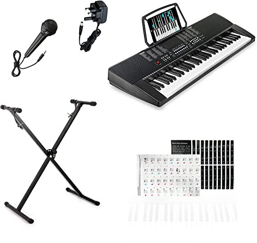 Crystals 61-Key Digital Piano Keyboard with Adjustable X-Frame Piano Stand & Piano Stool – Beginner Electric Piano Keyboard Set for Learning and Music Practice, 24 Demonstration Songs & 255 Rhythms