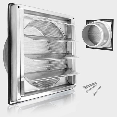 Kinyoda 150mm Grille de ventilation, 304 inox Clapet anti-retour Grille de protection contre les intempéries, Grille de ventilation avec moustiquaire,Aeration INOX, pour tuyau VMC et gainage etc