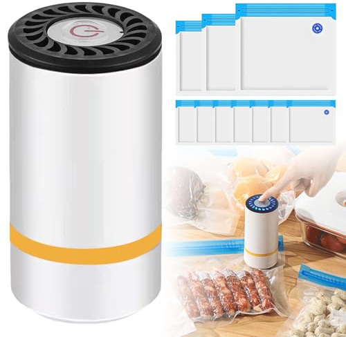 Envasadora al vacío de mano, mini selladora al vacío con 15 bolsas de vacío, mini envasadora al vacío para alimentos, recargable por USB, portátil, sellador al vacío para alimentos secos y húmedos
