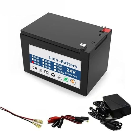 Batería de Iones de Litio 6S3P de 24V y 80Ah para Vehículos Eléctricos con BMS Integrado y Cargador de 25,2V y 2A para Vehículos Eléctricos de 0 A 150W y Motor de Pulverizador de Carretilla 24V 80Ah
