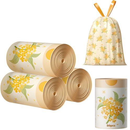 Osmanthus - Bolsas de basura pequeñas perfumadas de 2.6 galones, bolsas de basura pequeñas de 10 a 15 litros con cordones, 200 unidades para el hogar, oficina, cocina y baño que deja tu cubo con un