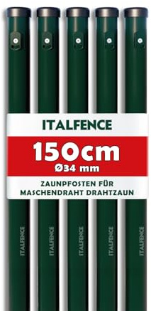 Zaunpfosten H150cm Ø34mm aus Stahl grün pulverbeschichtet [10 Stück]