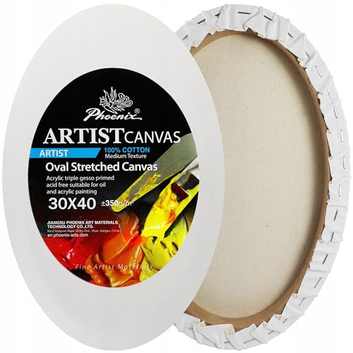 Ovales Malerei Leinwand Phoenix | 100% Baumwolle 350 g/m² | Dreifach grundiert | Keilrahmen für Acryl & Ölmalerei | Ovale Leinwand für Hobby & Profi (30x40 cm)