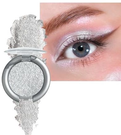 Silber Glitter Lidschatten Make-up Palette, Metallic Shimmer Highlighting Eyeshadow, Langanhaltender Glanz, Weiche Textur, Holographic Glitzer Lidschatten Wasserfest, Bühnen Party Makeup für Frauen-01