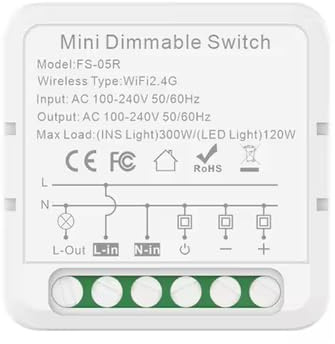 Kraslaw Wlan Mini Smart Alexa Dimmer Lichtschalter Relais Modul, WiFi Funk Schalter LED Unterputz Kompatibel mit Smart Life Tuya App Fernbedienung, Amazon Alexa Google Home, Nur 2,4GHz Netzwerk