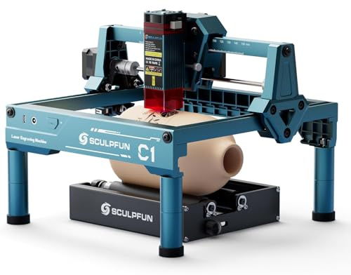 SCULPFUN C1 Mini Lasergravierer mit RA Mini Drehwalze, tragbare 3W Graviermaschine, 0,04 mm ultrafeiner Punkt, 150 x 130 mm Gravurbereich, funktioniert auf Holz, Leder, Papier, Schiefer
