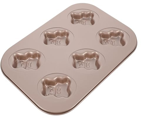 VICASKY Moule à Gâteau en Acier Antiadhésif 6 Cavités Motif Ours Doré pour Cheesecakes, Mini-Quiches et Pâtisserie Maison Familiale