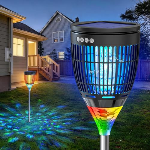 Anysun Lampada Antizanzare Solare da Esterno, Zanzariera Elettrica 4200V con Luce Fiamma e Proiettore Nebula, Ricaricabile USB, IPX5, Sensore Intelligente, per Terrazza, Giardino e Camping (Nero)