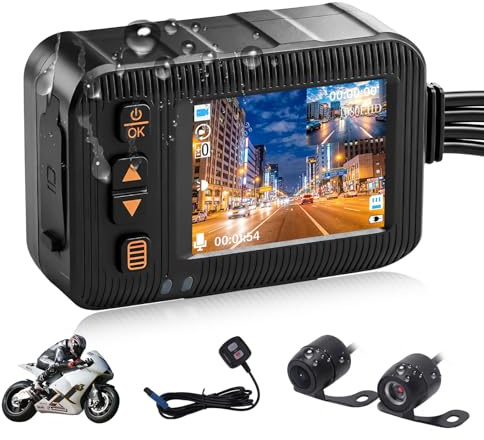 GOHHDL Moto 2-Pollici con Doppia Dash Cam, Videocamera Impermeabile per MOTO con Riprese Anteriori e Posteriori, con Visione Notturna, Sensore G, Doppia Lente, Registrazione in Loop, Dashcam DVR