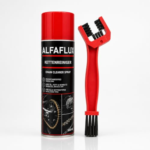 ALFAFLUX Kettenpflege-Set 2-teilig – Kettenreiniger 500ml + Bürste | Motorrad, Fahrrad, Profi-Kettenbürste