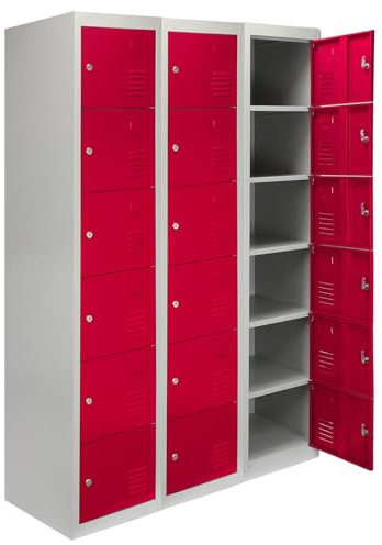 MonsterShop - 3 x 6 -türiger Fächerschrank Umkleideschrank Schließfachschrank Spind Garderobenschrank Stahlspind Stahlschrank Aufbewahrungsschrank Schrank Locker 45cm D x 38cm W x 180cm H Rot