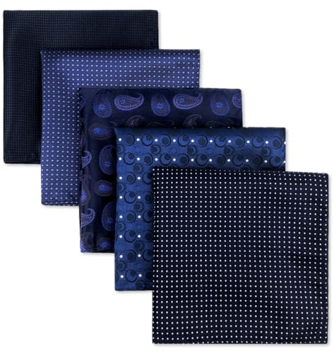 SHLAX&WING 5 Pieces Assorted Mens Silk Pocket Square Handkerchiefs Set Lot 24