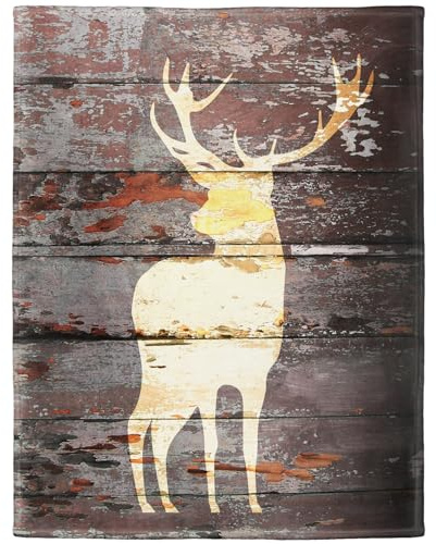 YISUMEI Decke 150x200 cm Kuscheldecken Sanft Flanell Weich Fleecedecke Bettüberwurf Hirsch Künstlerische Skizze Holz