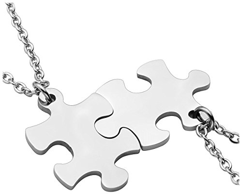 PiercingJ 2 Stücke Edelstahl Puzzle Anhänger Halskette Freundschaftsketten Partner-Anhänger mit 24 Kette für Herren Damen, Silber