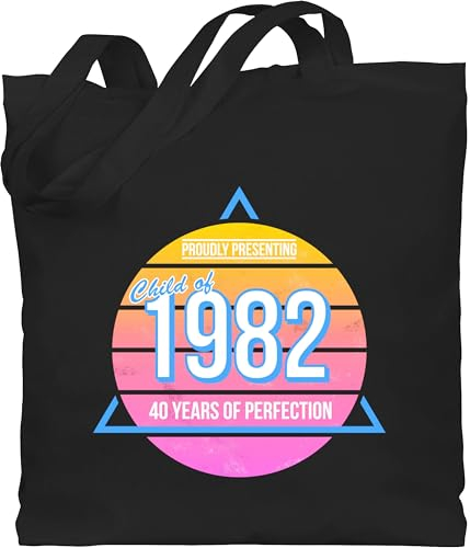 Baumwolltasche - 40. Geburtstag - Child of 1982 Retro Vierzig - Unisize - Schwarz - geschenke zum 40 40er geschenk frau limited edition 40.geburtstag jutebeutel stoffbeutel 1985 40-er beutel jahre