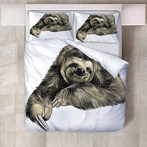 GGKNIT 3D Bettbezug 135x200 cm Faultier Bettbezug Set 3D Duvet Quilt Und Kissenbezug Einzelbett Bettwäsche Sets für Kinder, Jungen, Mädchen Bettwäsche-Set.
