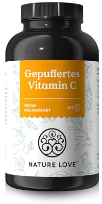 NATURE LOVE® Gepuffertes Vitamin C - Hochdosiert mit 1000mg Vitamin C je Tagesdosis - 365 Kapseln - pH-neutral & gut verträglich - Vegan