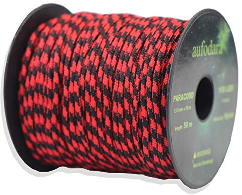 aufodara 50 Meters Paracord Schnüre 2mm Nylon Seil 1 Kern-Strängen (rot schwarz, 50)