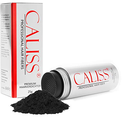 CALISS STREUHAAR 25 g – Schütthaar zur Haarverdichtung – Schwarz | bei lichtem Haar & kahlen Stellen – Haarpuder Ansatz für natürliches Volumen & dichten Look