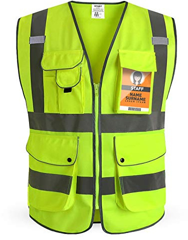 HPHST Warnweste für Herren and Damen Hohe Sichtbarkeit Fahrradweste mit Reißverschluss Reflektierende Weste Arbeitsweste EN ISO 20471 (Gelb Large)