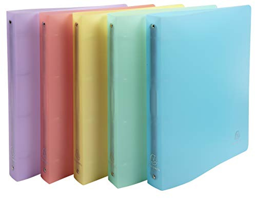 Exacompta - Réf. 51970E - Lot de 5 classeurs semi-rigides PP Chromaline - 4 anneaux ronds diamètre 30 mm - Dos 40 mm - Dimensions extérieures : 32x25 cm - Format A4 - 5 couleurs assorties