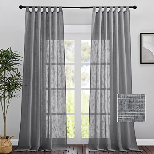 PONY DANCE Vorhang Leinenoptik Halbtransparent Übergardinen mit Schlaufen | 2er Set, H245 x B140 cm, Dunkelgrau, Luftig, Lichtdurchlässig, Sichtschutz, Boho, für Schlafzimmer Wohnzimmer Kinderzimmer