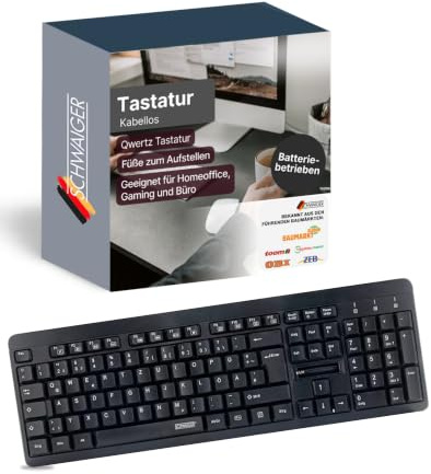 SCHWAIGER WKB1000 013 Kabellose Tastatus Wireless Keyboard QWERTZ USB-Empfänger 2,4GHz deutsches Layout batteriebetrieben