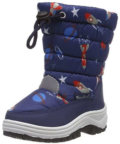 Playshoes gefütterte Kinder Winterstiefel, warme Schneestiefel mit Innenfutter und griffiger Profilsohle, mit Raketen-, Planeten-, Sternen-Muster
